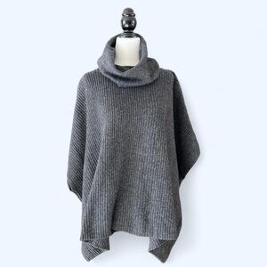 Lucky Brand Women’s Grey Ribbed Cowl Neck Cape Poncho Sweater One Size